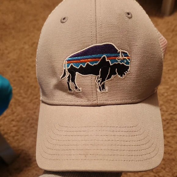 Patagonia White And Gray Mesh Cap With Colorful Buffalo - Picture 1 of 10